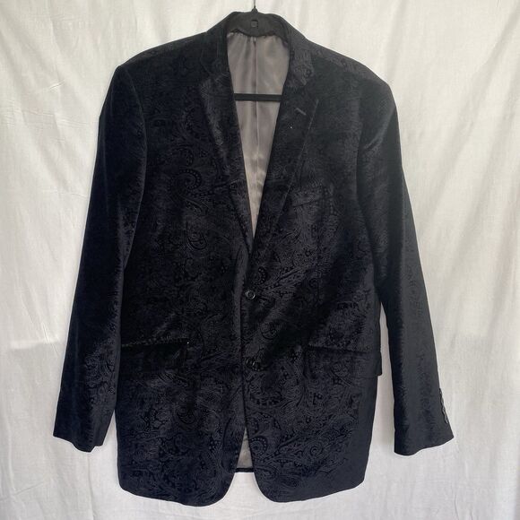 MADISON Blazer Paisley Velvet Sport Coat Casual Jacket Cotton Mens 40R Black - Picture 2 of 10